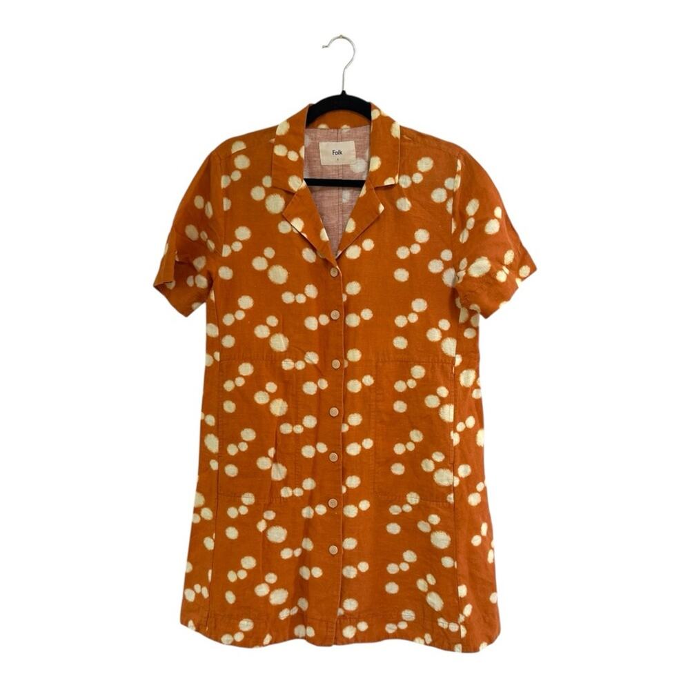 Folk Clothing Polka Dot Linen Shirt Dress Size 2/10